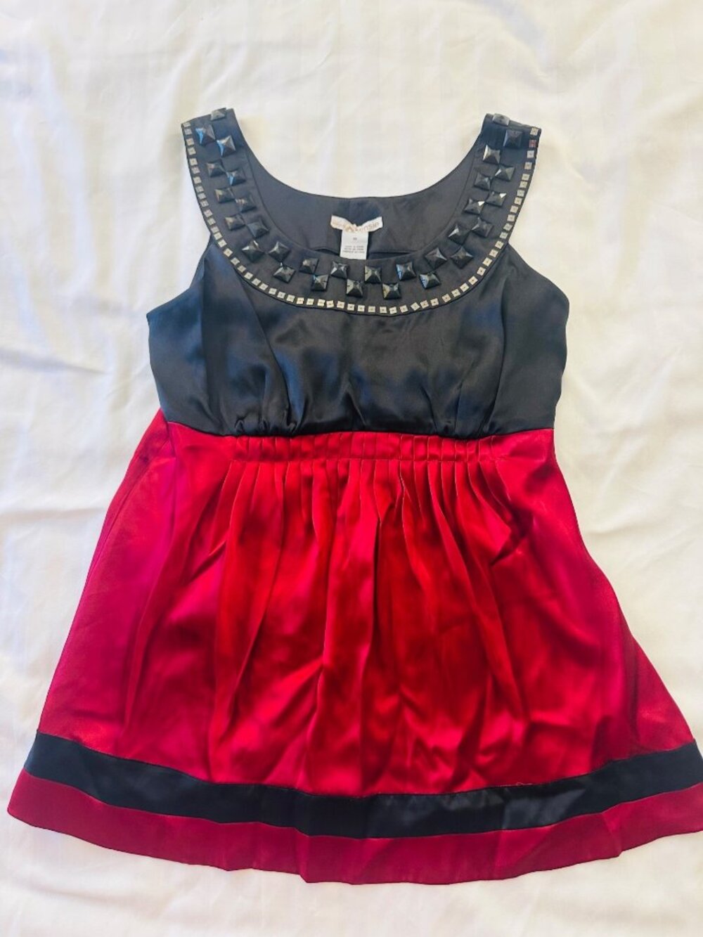 NWT Silk Party Dress Sz 10 Red Black Studded 90s Punk Grunge Rock Y2K Homecoming